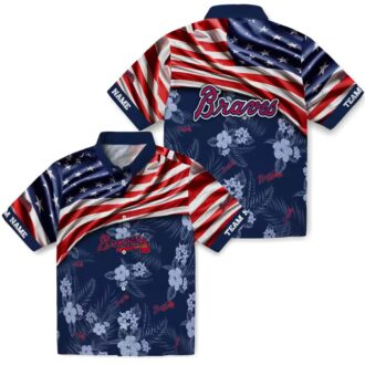 Best Custom Atlanta Braves Hawaiian Shirt - US Flag Hibiscus Navy for Fans