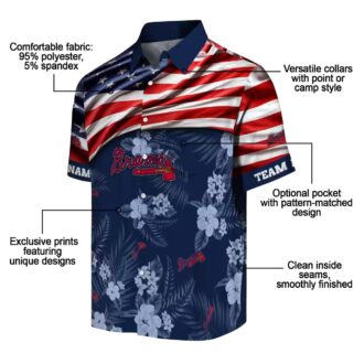 Best Custom Atlanta Braves Hawaiian Shirt - US Flag Hibiscus Navy for Fans