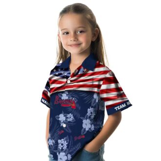 Best Custom Atlanta Braves Hawaiian Shirt - US Flag Hibiscus Navy for Fans