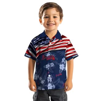 Best Custom Atlanta Braves Hawaiian Shirt - US Flag Hibiscus Navy for Fans