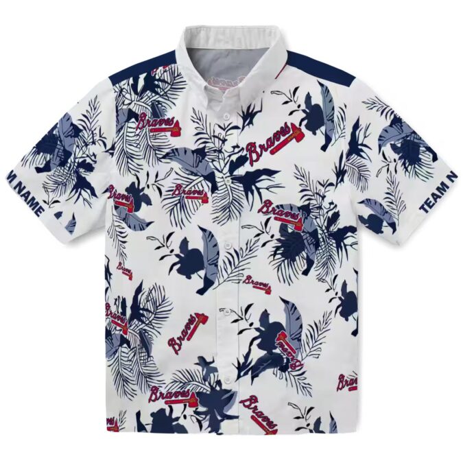 Custom Atlanta Braves Navy White Aloha Shirt - MLB Tropical Botanical Design
