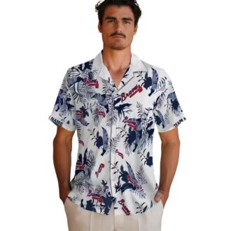 Custom Atlanta Braves Navy White Aloha Shirt - MLB Tropical Botanical Design