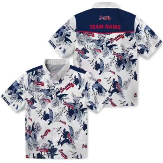 Custom Atlanta Braves Navy White Aloha Shirt - MLB Tropical Botanical Design
