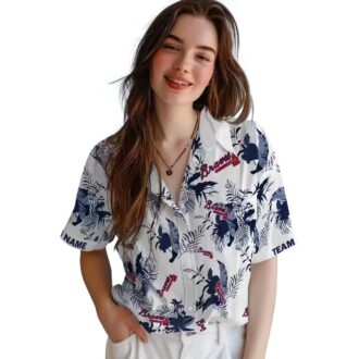 Custom Atlanta Braves Navy White Aloha Shirt - MLB Tropical Botanical Design