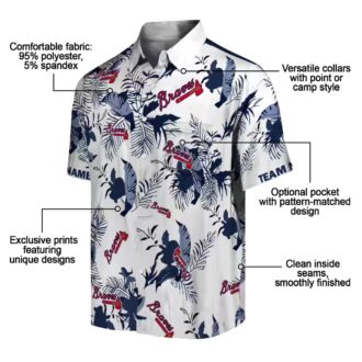 Custom Atlanta Braves Navy White Aloha Shirt - MLB Tropical Botanical Design