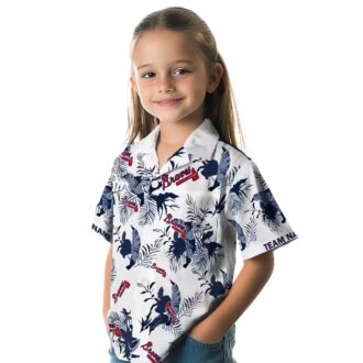 Custom Atlanta Braves Navy White Aloha Shirt - MLB Tropical Botanical Design
