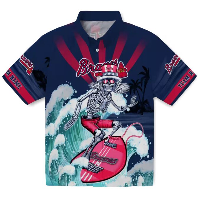 Custom Atlanta Braves Surfing Skeleton Hawaiian Shirt - Navy Blue MLB Fan Apparel