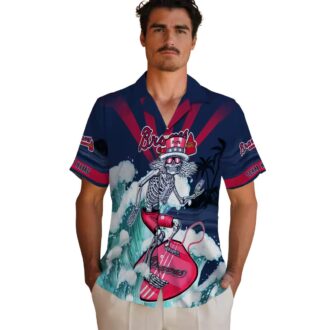 Custom Atlanta Braves Surfing Skeleton Hawaiian Shirt - Navy Blue MLB Fan Apparel