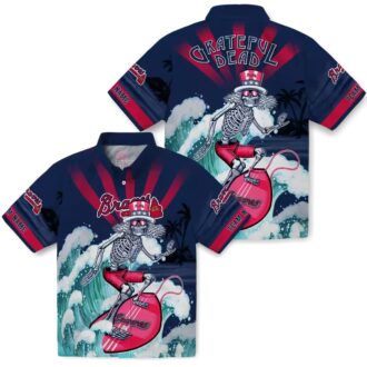 Custom Atlanta Braves Surfing Skeleton Hawaiian Shirt - Navy Blue MLB Fan Apparel
