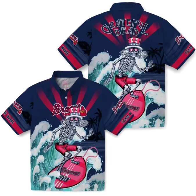 Custom Atlanta Braves Surfing Skeleton Hawaiian Shirt - Navy Blue MLB Fan Apparel