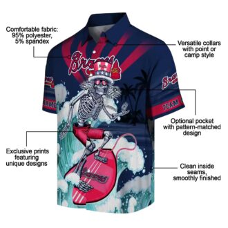 Custom Atlanta Braves Surfing Skeleton Hawaiian Shirt - Navy Blue MLB Fan Apparel