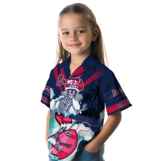Custom Atlanta Braves Surfing Skeleton Hawaiian Shirt - Navy Blue MLB Fan Apparel