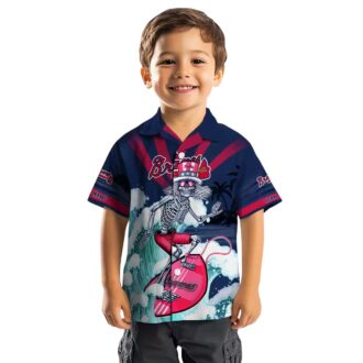 Custom Atlanta Braves Surfing Skeleton Hawaiian Shirt - Navy Blue MLB Fan Apparel