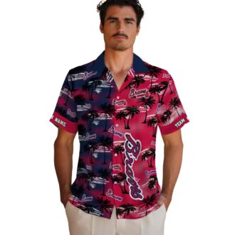 Limited Edition Atlanta Braves Hawaiian Shirt - Navy Palm Silhouettes MLB Apparel