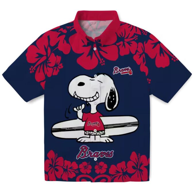 Limited Edition Atlanta Braves Snoopy Hawaiian Shirt - Navy White Aloha Tee