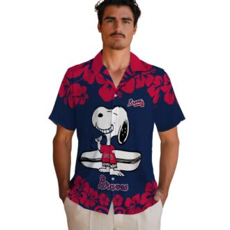 Limited Edition Atlanta Braves Snoopy Hawaiian Shirt - Navy White Aloha Tee