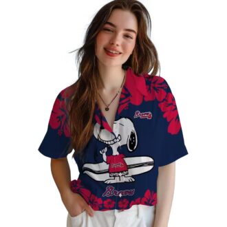 Limited Edition Atlanta Braves Snoopy Hawaiian Shirt - Navy White Aloha Tee