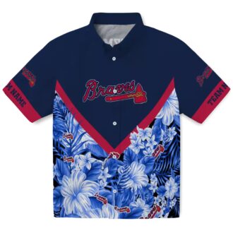 Men's Atlanta Braves MLB Custom Aloha Shirt - Navy Chevron Floral Baseball Hawaiian Style