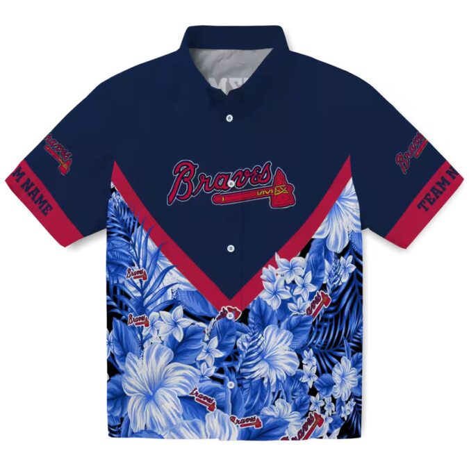 Men's Atlanta Braves MLB Custom Aloha Shirt - Navy Chevron Floral Baseball Hawaiian Style