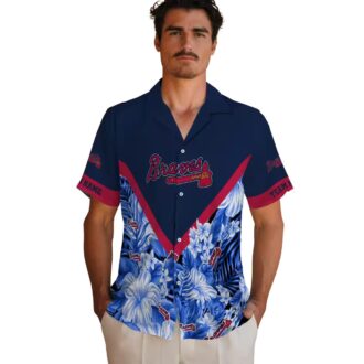 Men's Atlanta Braves MLB Custom Aloha Shirt - Navy Chevron Floral Baseball Hawaiian Style