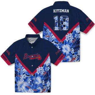 Men's Atlanta Braves MLB Custom Aloha Shirt - Navy Chevron Floral Baseball Hawaiian Style