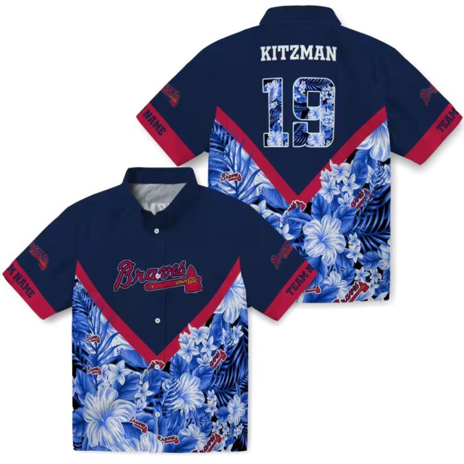 Men's Atlanta Braves MLB Custom Aloha Shirt - Navy Chevron Floral Baseball Hawaiian Style