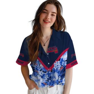 Men's Atlanta Braves MLB Custom Aloha Shirt - Navy Chevron Floral Baseball Hawaiian Style
