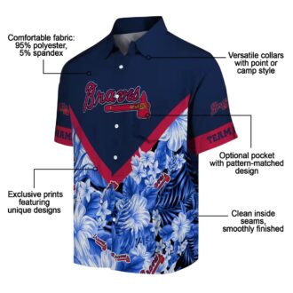 Men's Atlanta Braves MLB Custom Aloha Shirt - Navy Chevron Floral Baseball Hawaiian Style