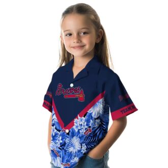 Men's Atlanta Braves MLB Custom Aloha Shirt - Navy Chevron Floral Baseball Hawaiian Style