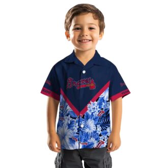 Men's Atlanta Braves MLB Custom Aloha Shirt - Navy Chevron Floral Baseball Hawaiian Style