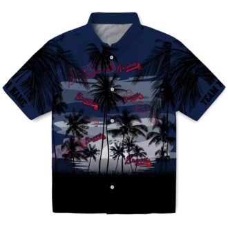 Men's Atlanta Braves Navy Black Hawaiian Shirt - Tropical Sunset Baseball Fan Gift