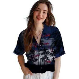 Men's Atlanta Braves Navy Black Hawaiian Shirt - Tropical Sunset Baseball Fan Gift