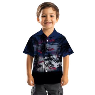Men's Atlanta Braves Navy Black Hawaiian Shirt - Tropical Sunset Baseball Fan Gift