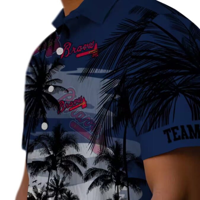 Men's Atlanta Braves Navy Black Hawaiian Shirt - Tropical Sunset Baseball Fan Gift