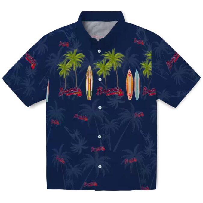 Men's Atlanta Braves Navy Hawaiian Shirt - Floral Palm Surfboard Print