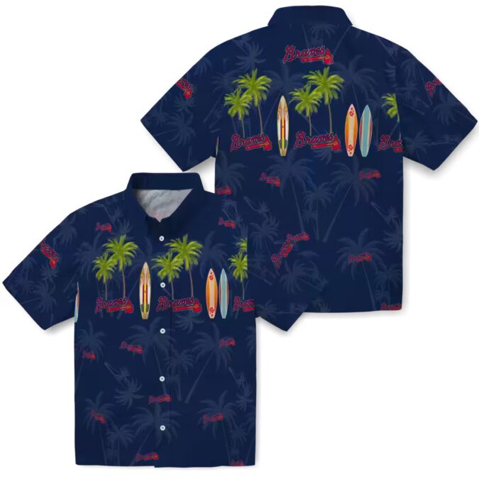 Men's Atlanta Braves Navy Hawaiian Shirt - Floral Palm Surfboard Print