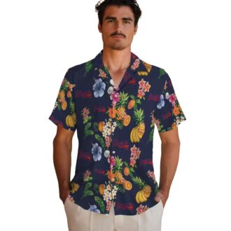 Men’s Atlanta Braves Hibiscus & Fruit Hawaiian Shirt – Navy Blue MLB Fan Apparel