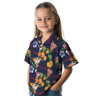 Men’s Atlanta Braves Hibiscus & Fruit Hawaiian Shirt – Navy Blue MLB Fan Apparel