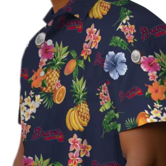 Men’s Atlanta Braves Hibiscus & Fruit Hawaiian Shirt – Navy Blue MLB Fan Apparel