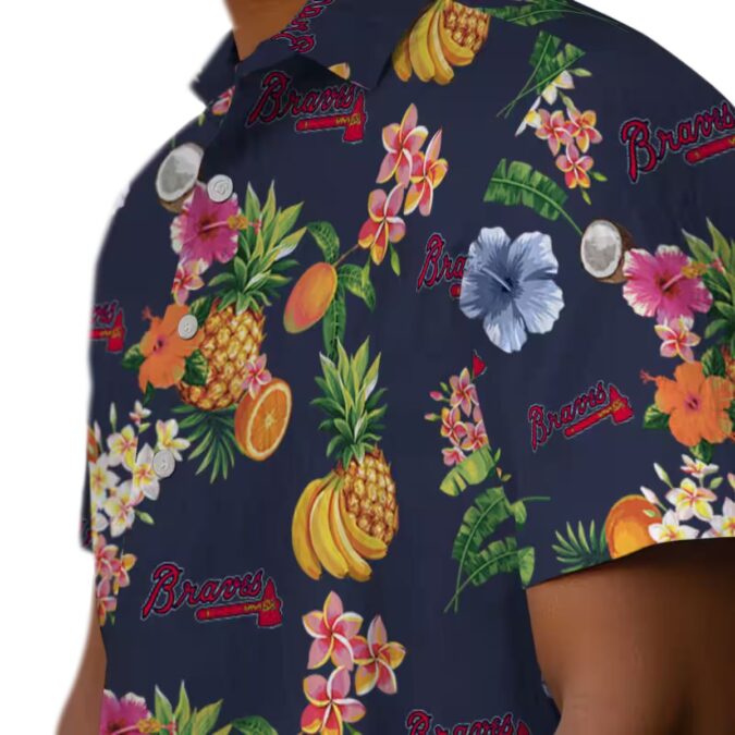 Men’s Atlanta Braves Hibiscus & Fruit Hawaiian Shirt – Navy Blue MLB Fan Apparel