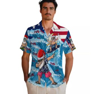 Men’s Atlanta Braves Surfing Santa Aloha Hawaiian Shirt - Beach Vacation Wear