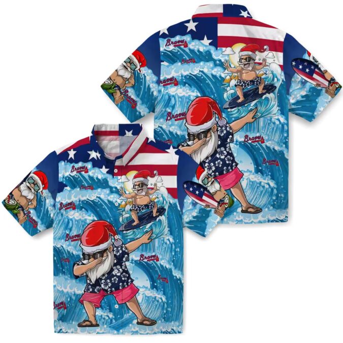 Men’s Atlanta Braves Surfing Santa Aloha Hawaiian Shirt - Beach Vacation Wear