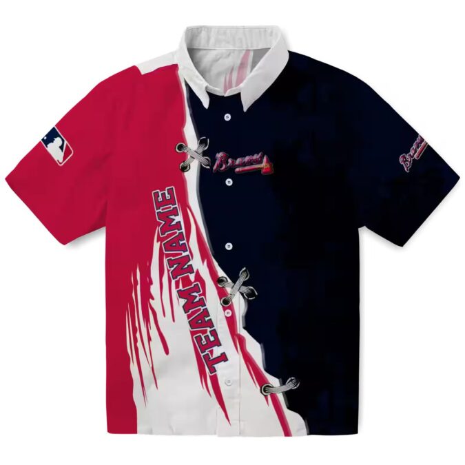 MLB Atlanta Braves Edgy Streaks Hawaiian Shirt - Navy White Floral Game Day Outfit