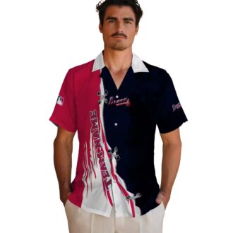 MLB Atlanta Braves Edgy Streaks Hawaiian Shirt - Navy White Floral Game Day Outfit