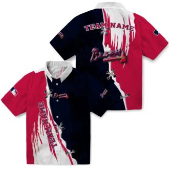 MLB Atlanta Braves Edgy Streaks Hawaiian Shirt - Navy White Floral Game Day Outfit