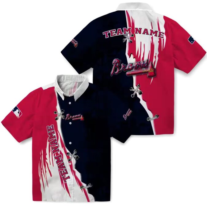MLB Atlanta Braves Edgy Streaks Hawaiian Shirt - Navy White Floral Game Day Outfit