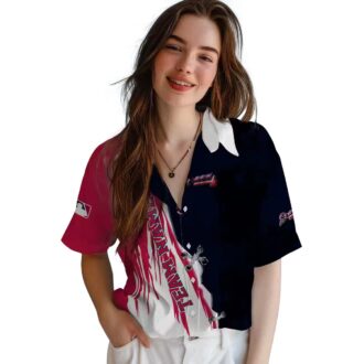 MLB Atlanta Braves Edgy Streaks Hawaiian Shirt - Navy White Floral Game Day Outfit