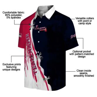 MLB Atlanta Braves Edgy Streaks Hawaiian Shirt - Navy White Floral Game Day Outfit