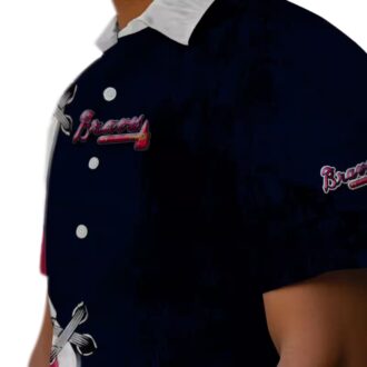 MLB Atlanta Braves Edgy Streaks Hawaiian Shirt - Navy White Floral Game Day Outfit
