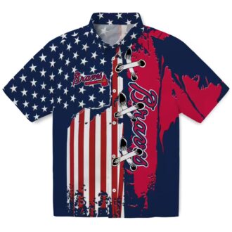 MLB Atlanta Braves Stitched Flag Hawaiian Shirt - Navy Floral Baseball Apparel
